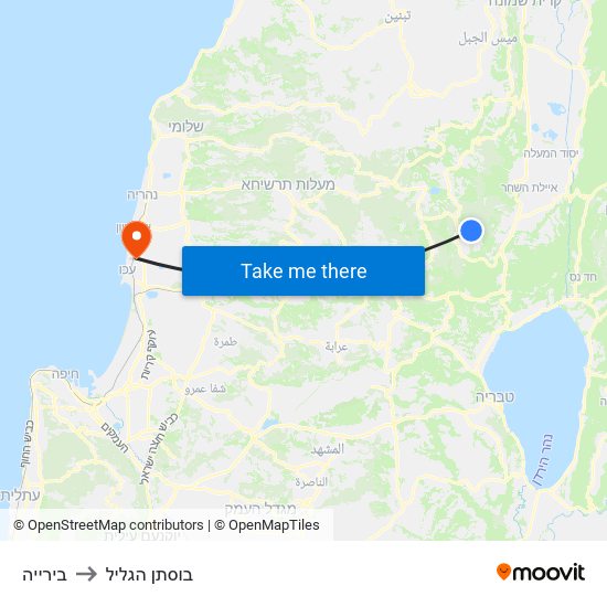 בירייה to בוסתן הגליל map