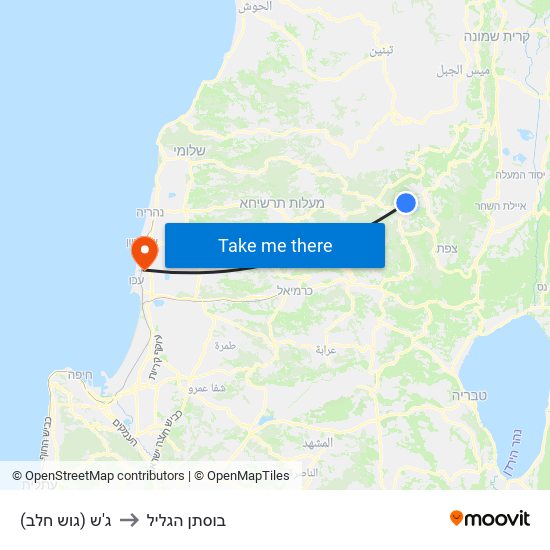 ג'ש (גוש חלב) to בוסתן הגליל map