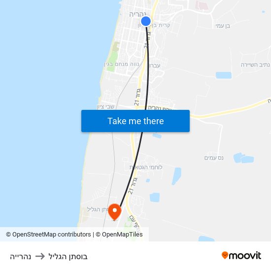 נהרייה to בוסתן הגליל map