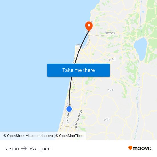 נורדייה to בוסתן הגליל map