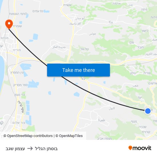 עצמון שגב to בוסתן הגליל map