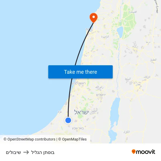 שיבולים to בוסתן הגליל map