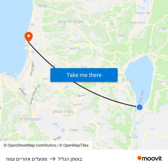 מפעלים אזוריים צמח to בוסתן הגליל map