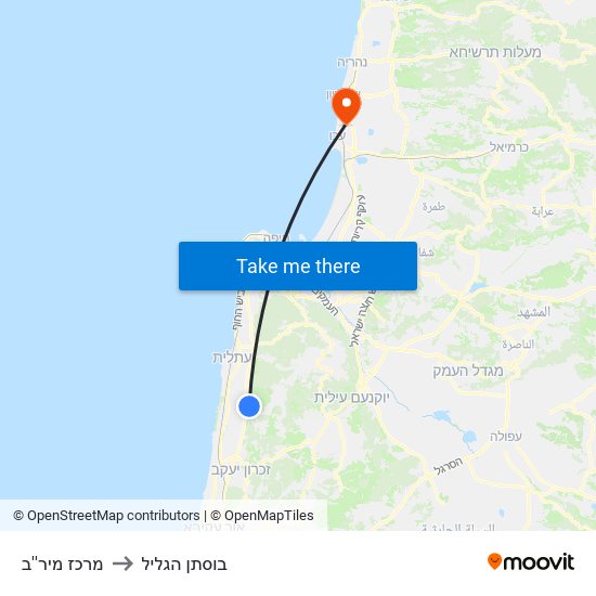 מרכז מיר''ב to בוסתן הגליל map