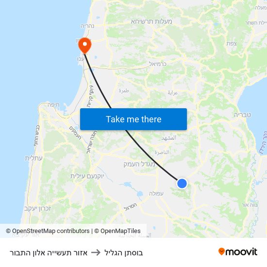 אזור תעשייה אלון התבור to בוסתן הגליל map