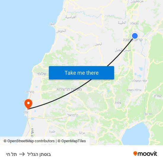 תל חי to בוסתן הגליל map
