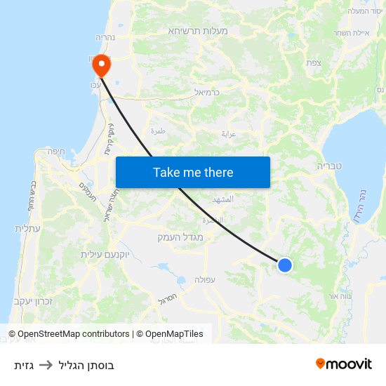 גזית to בוסתן הגליל map