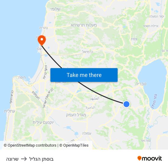 שרונה to בוסתן הגליל map