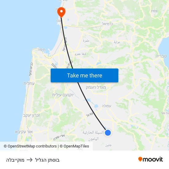 מוקייבלה to בוסתן הגליל map