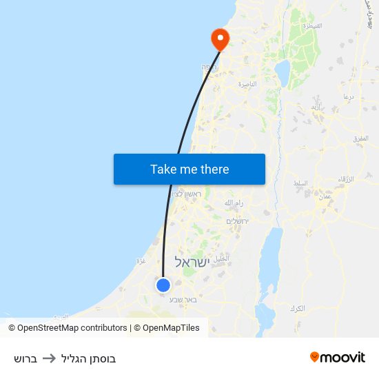 ברוש to בוסתן הגליל map