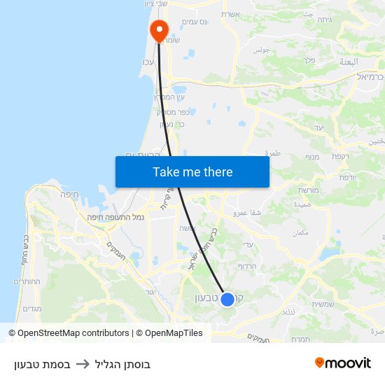 בסמת טבעון to בוסתן הגליל map