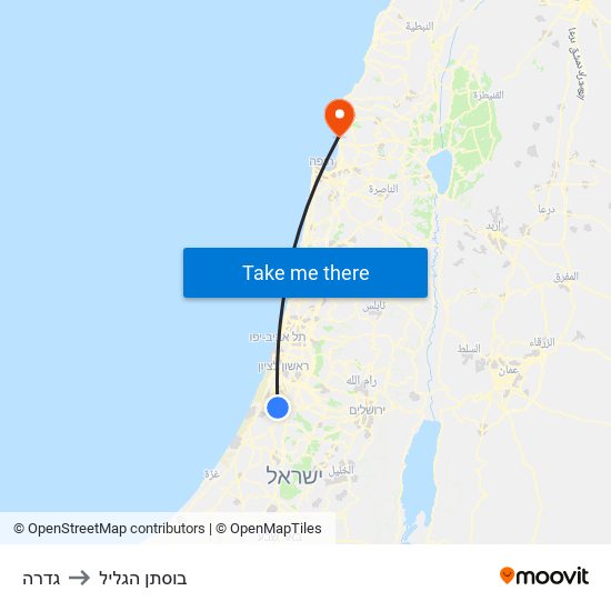 גדרה to בוסתן הגליל map