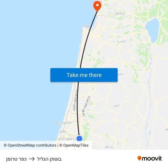 כפר טרומן to בוסתן הגליל map