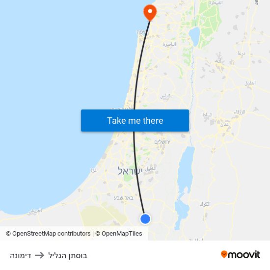 דימונה to בוסתן הגליל map