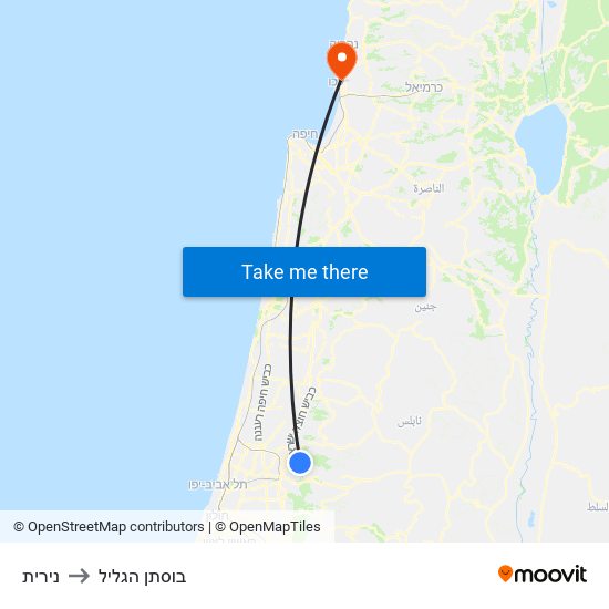 נירית to בוסתן הגליל map