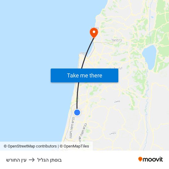 עין החורש to בוסתן הגליל map