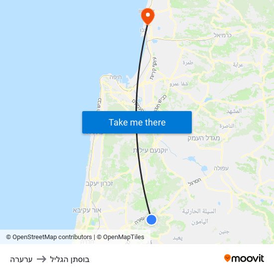 ערערה to בוסתן הגליל map