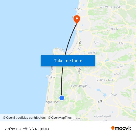 בת שלמה to בוסתן הגליל map