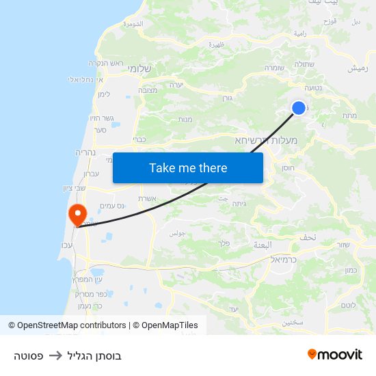 פסוטה to בוסתן הגליל map