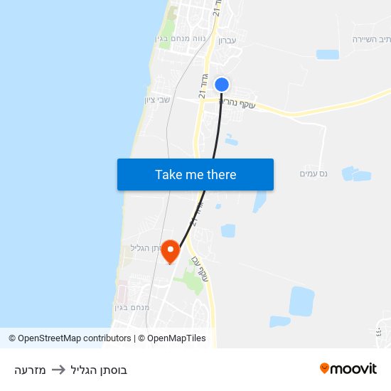 מזרעה to בוסתן הגליל map