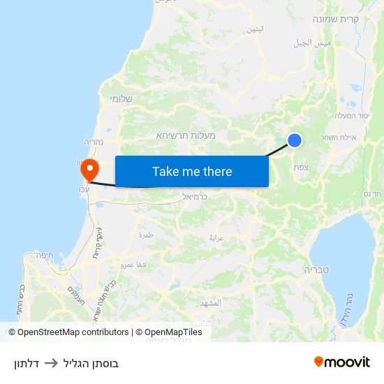 דלתון to בוסתן הגליל map