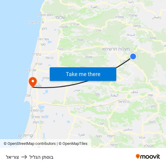 צוריאל to בוסתן הגליל map