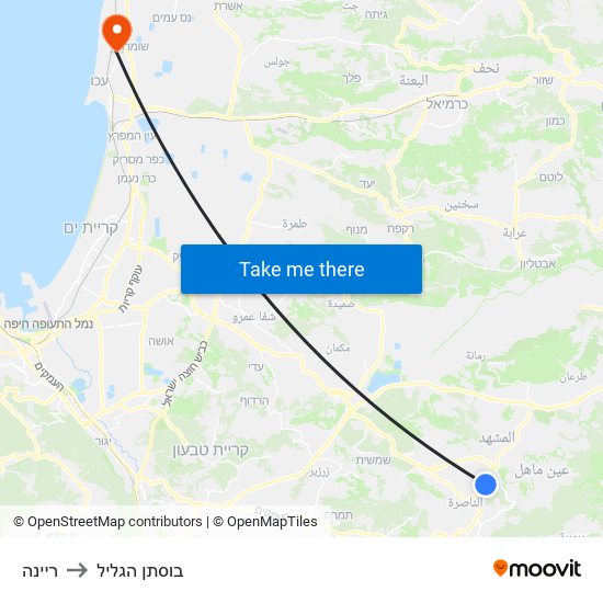 ריינה to בוסתן הגליל map