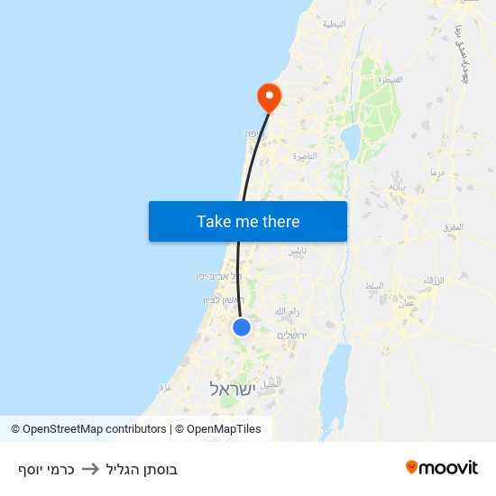 כרמי יוסף to בוסתן הגליל map