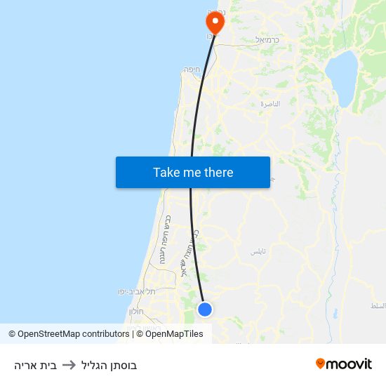 בית אריה to בוסתן הגליל map