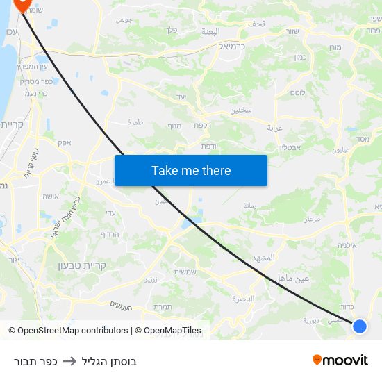 כפר תבור to בוסתן הגליל map
