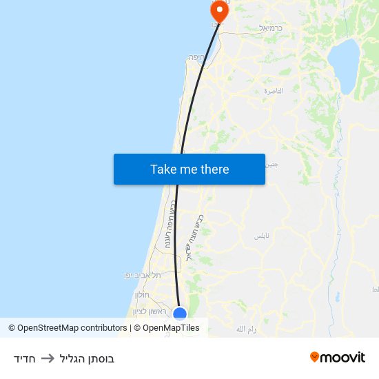 חדיד to בוסתן הגליל map