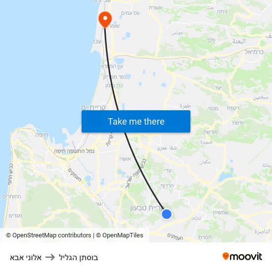 אלוני אבא to בוסתן הגליל map