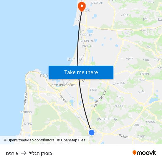 אורנים to בוסתן הגליל map