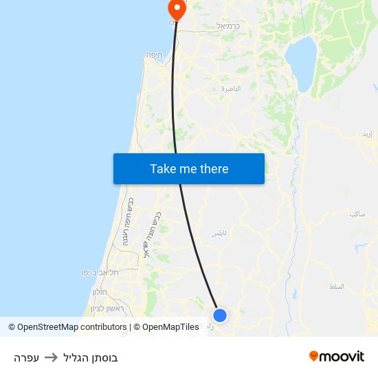 עפרה to בוסתן הגליל map