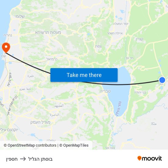 חספין to בוסתן הגליל map