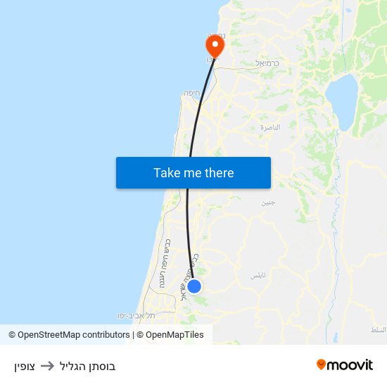 צופין to בוסתן הגליל map