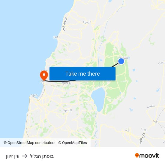 עין זיוון to בוסתן הגליל map