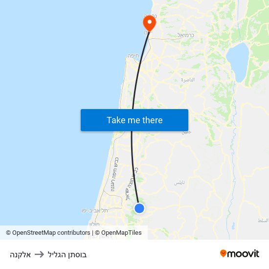 אלקנה to בוסתן הגליל map