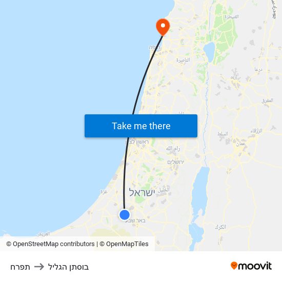 תפרח to בוסתן הגליל map