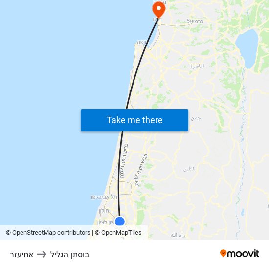 אחיעזר to בוסתן הגליל map