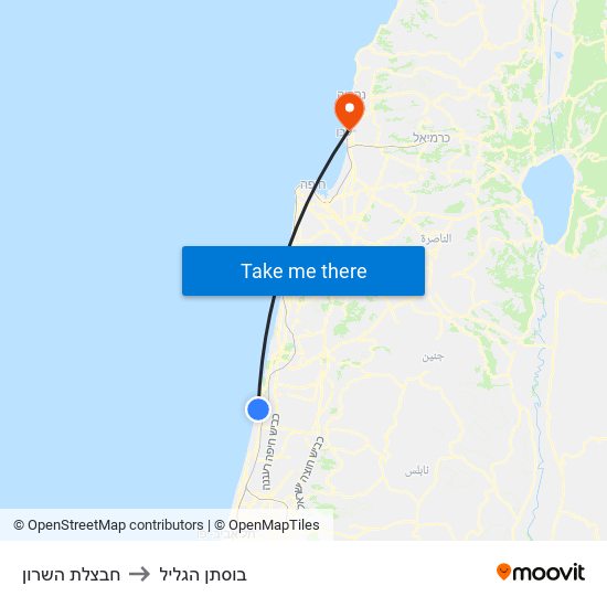 חבצלת השרון to בוסתן הגליל map