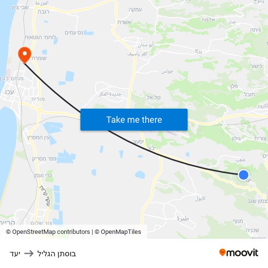 יעד to בוסתן הגליל map