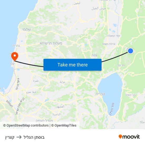 קצרין to בוסתן הגליל map