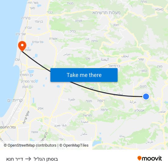 דייר חנא to בוסתן הגליל map
