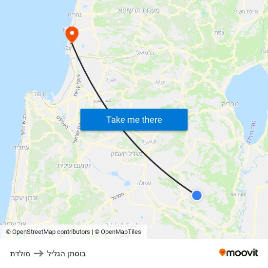 מולדת to בוסתן הגליל map