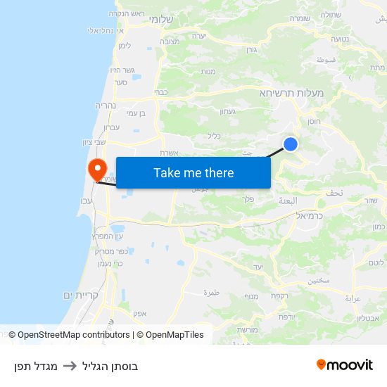 מגדל תפן to בוסתן הגליל map