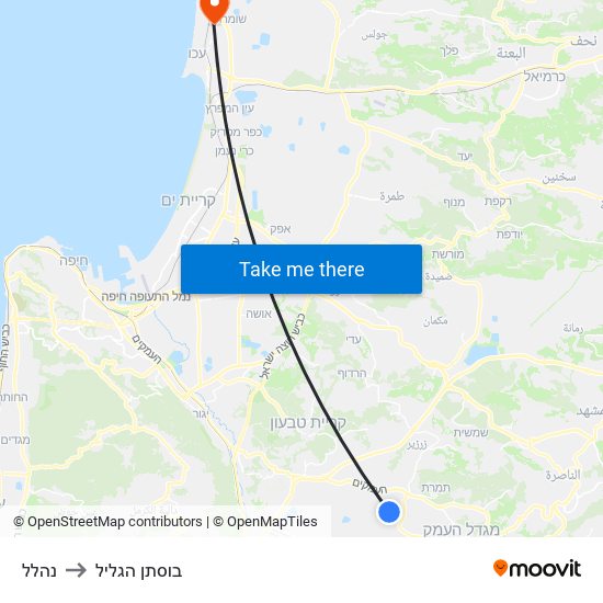נהלל to בוסתן הגליל map