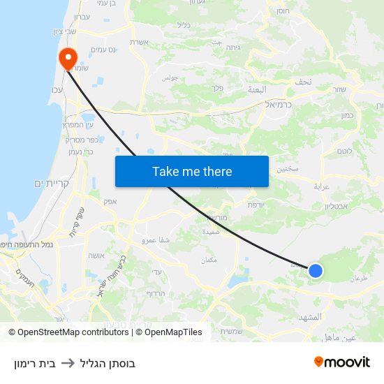 בית רימון to בוסתן הגליל map