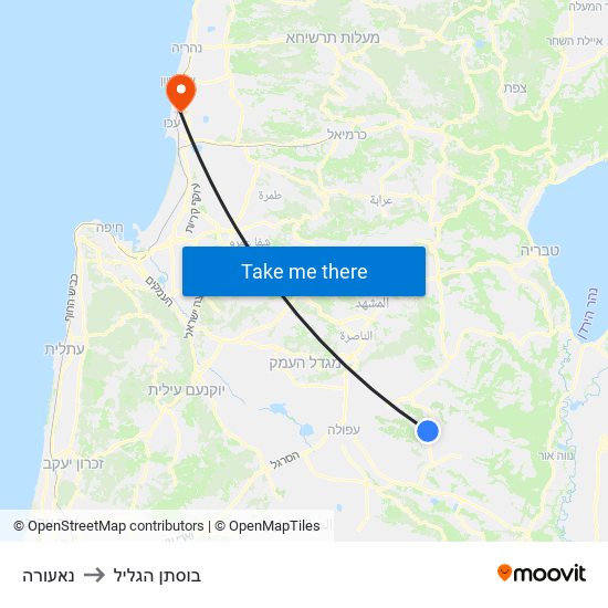 נאעורה to בוסתן הגליל map