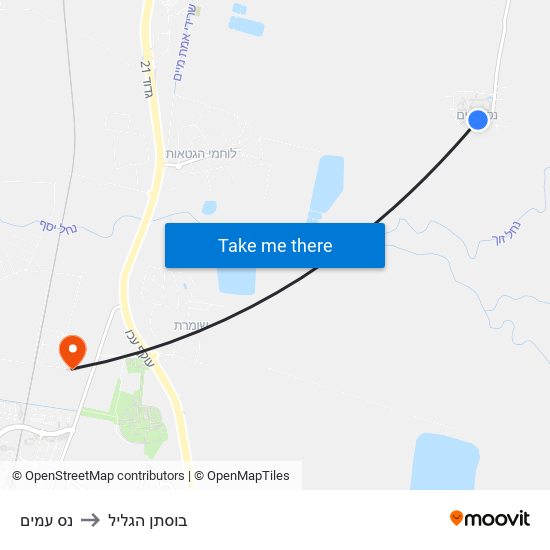 נס עמים to בוסתן הגליל map
